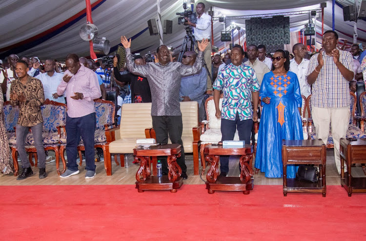 Azimio leaders attend church service in Donholm ahead of Protests Image: MARTHA KARUA 