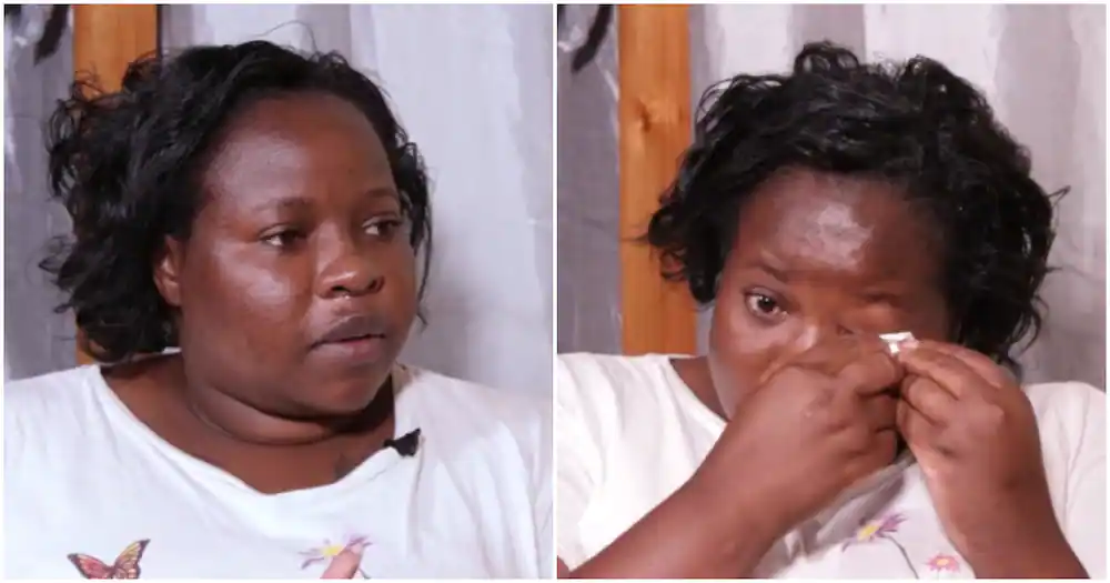 Nairobi single mum Selestine Musavakwa break down during interview. Photo: TUKO.