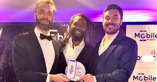 The Money254 team at the 3rd Annual Vibrant Digital Mobile App Awards. From left to: Chief Technology Officer Adam Verspille, Head of Engineering Sam Achola, and CEO Lorcan O Cathain.
