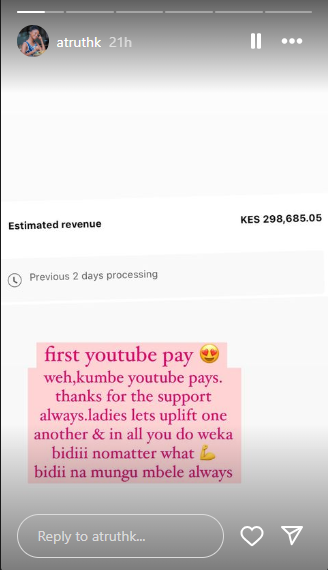 SEE How much YouTube is paying Mulamwah's baby mama Ruth K