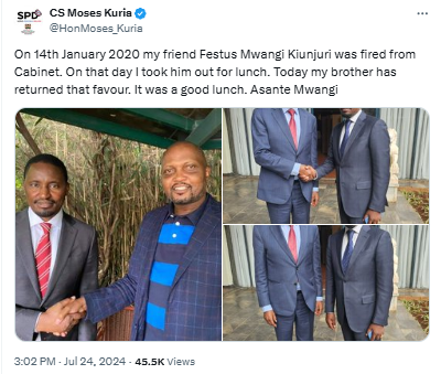 Moses Kuria speaks after missing out in Ruto's new cabinet 