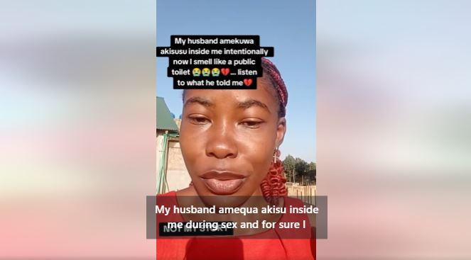 In the video, a woman shares a bizarre story about her relationship with her husband, revealing that he allegedly urinates inside her during intimacy.