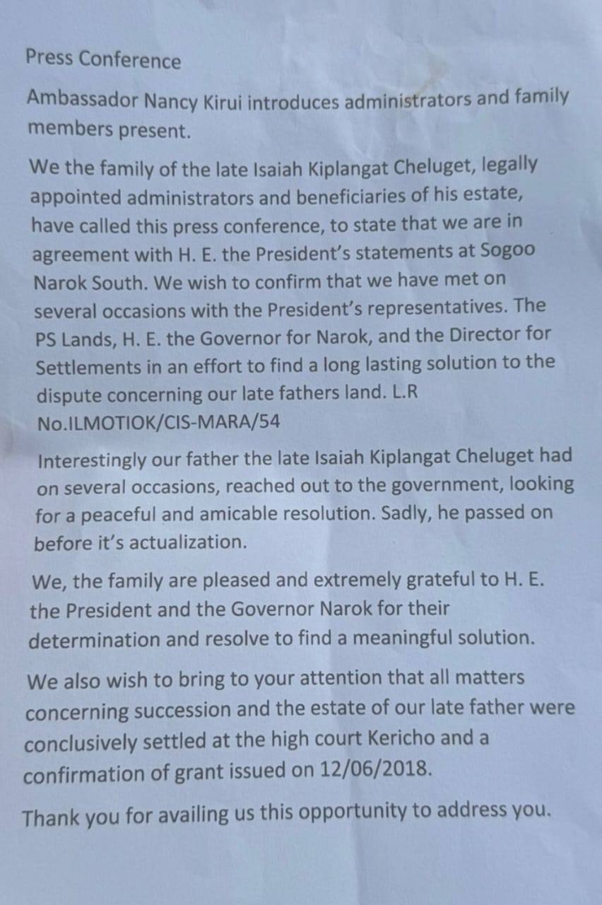 Cheluget Family Divided as Some Members Support President Ruto’s Land Deal