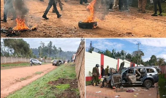 Locals deflate tyres of EACC Vehicles which raided Natembeya's home