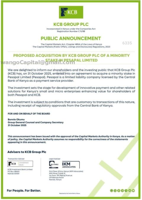 KCB Group Acquires Minority Stake in Pesapal Limited